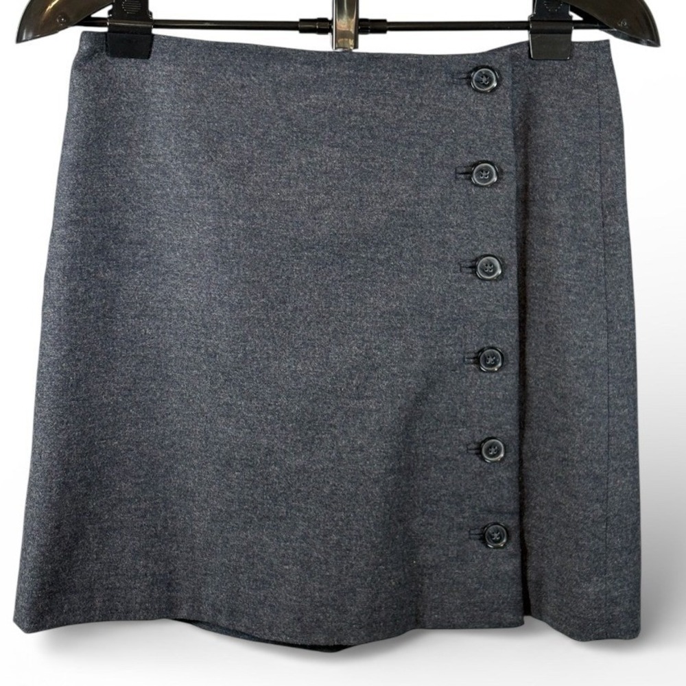 Banana Republic Navy Heather Wool Blend Flannel Side Button Mini Skirt 2 378887